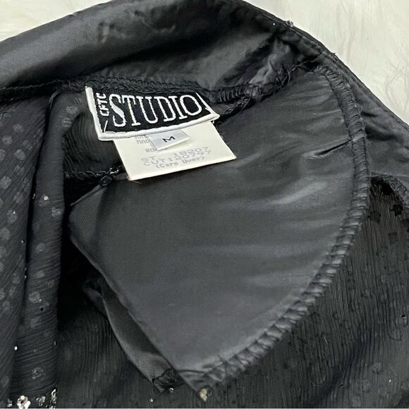 CFTC Studio Vintage 80’s Black Silk Beaded Evening Top M - Picture 6 of 10